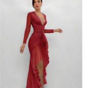 Elegant Red Long Sleeve Dress